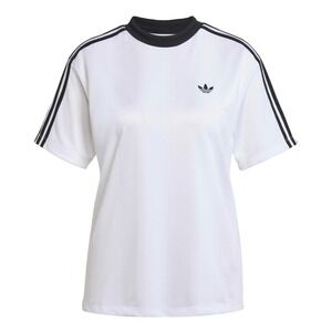 NEW Adidas‎ Originals Womens XS White Jacquard jersey Poly Tee Shirt Trefoil